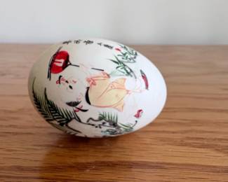 Vintage Hand Painted Porcelain Egg with Asian Motif