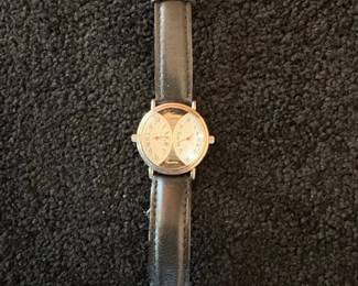 Dual Time Zone Watch with Leather Strap