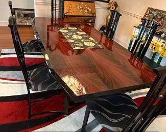 Macassar Ebony Veneer Dining Table and Chairs Set