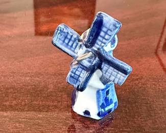 Blue and White Ceramic Windmill Figurine second image