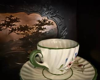 HandPainted Ceramic Teacup and Saucer Set Gien Demitasse