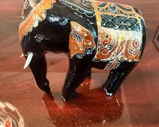 HandPainted Wooden Elephant Figurine second image