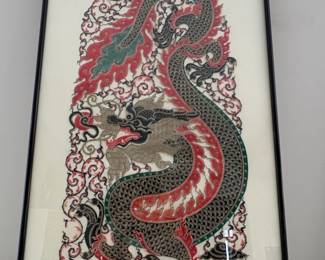 Framed Japanese Dragon Paper Cutout Artwork