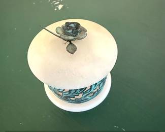 Alabaster and Metal Decorative Box with Rose Finial