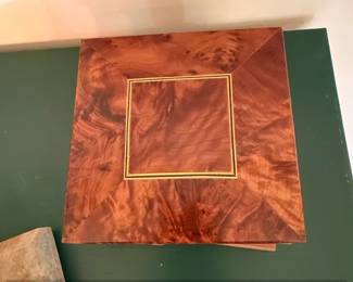 Vintage Thuya Burl Wood Jewelry Box with Brass Inlay