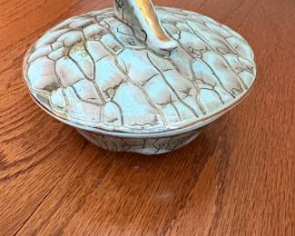 Vintage Ceramic Covered Dish with GoldTone Handle