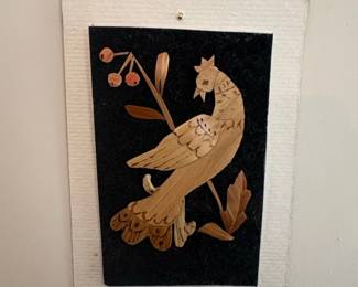 Vintage Wheat Straw Art Wall Hanging with Bird Motif