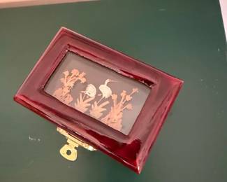 Vintage Crane and Floral Inlay Music Box