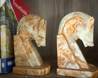 Vintage Italian Carved Onyx Horse Head Bookends