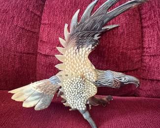Carved Wooden Eagle Sculpture with Inlaid Eyes