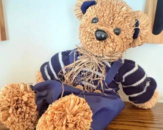 Straw and Fabric Teddy Bear Figurine