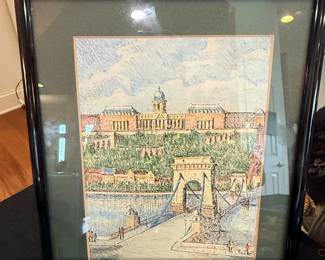 Budapest Chain Bridge and Buda Castle Watercolor Print