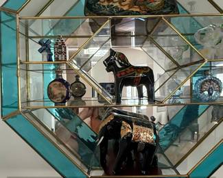 Octagonal Mirrored Display Cabinet with Blue Tinted Glass second image