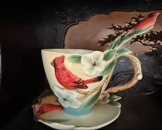 Franz Porcelain Cardinal and Dogwood Tea Cup with Saucer and Spoon second image