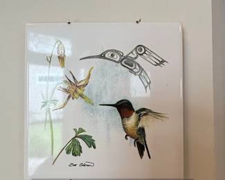 Sue Coleman Ceramic Tile Art Hummingbird and Flower