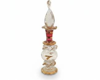 Glass Perfume Bottle with Gold Tone Accents