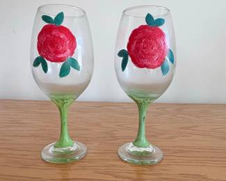 HandPainted Rose Wine Glasses