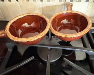 Hull OvenProof Brown Drip Glaze Crock Pot Bowls Set of