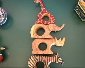 Set of HandCarved Wooden Animal Napkin Rings