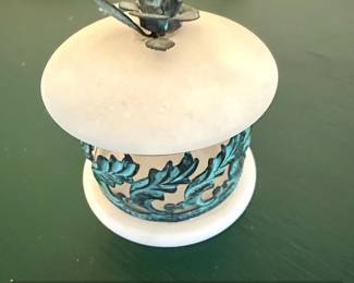Alabaster and Metal Decorative Box with Rose Finial second image