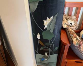 Vintage Chinese Black Lacquer Panel with Lotus and Duck Motif