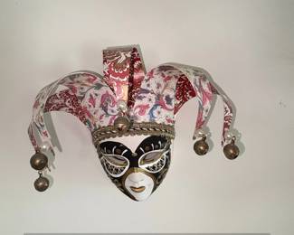 Venetian Jester Mask with Bells and Pearls