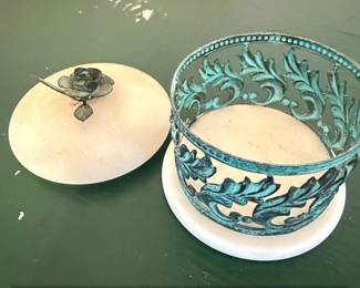 Alabaster and Metal Decorative Box with Rose Finial third image