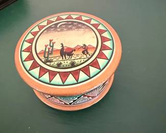 Terracotta Trinket Box with Andean Scene