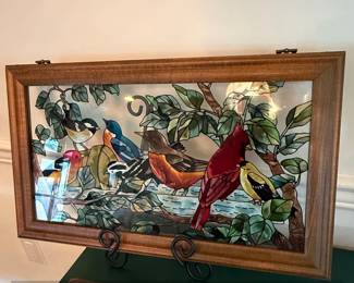 Joan Baker Designs Birds of a Feather Framed Stained Glass Panel