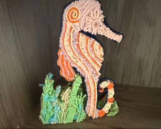 YarnWrapped Seahorse Figurine with Coral and Seaweed Base