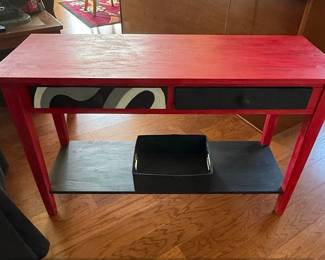 Pottery Barn Red Console Table with Two Drawers and Shelf