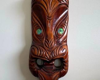 Vintage Maori KORURU Wood Mask with Paua Shell Eyes