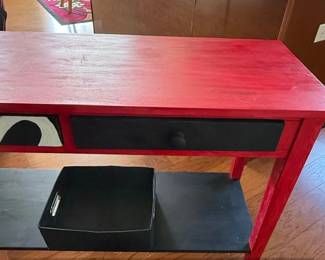 Pottery Barn Red Console Table with Two Drawers and Shelf third image