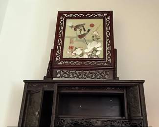 Japanese Meiji Period Shibayama Inlaid Hardwood Display Cabinet