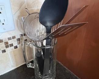Kitchen Utensil Set in Cut Glass Holder