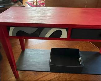 Pottery Barn Red Console Table with Two Drawers and Shelf second image