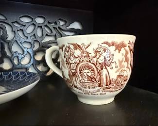 Brown Transferware Teacup Sailors Farewell and New York State Seal second image