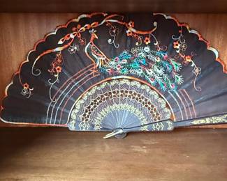 Embroidered Peacock Fan with Lacework