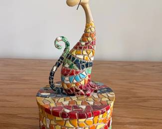 Mosaic Cat Figurine on Pedestal