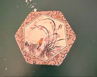 Hexagonal Coaster with Bird and Floral Motif