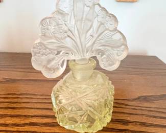 Czech Glass Perfume Bottle with Floral Stopper