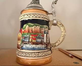 Heidelberg Castle Ceramic Beer Stein with Pewter Lid