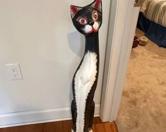 HandCarved Wooden Cat Figurine