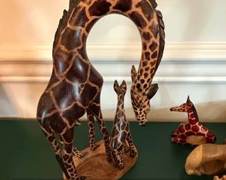 Hand Carved Wooden Giraffe Mother and Calf Sculpture second image