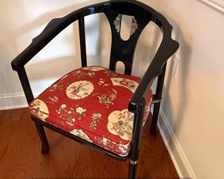 James Mont Style Black Lacquer Chinoiserie Corner Chair