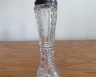 Cut Glass Vase with SilverPlated Rim
