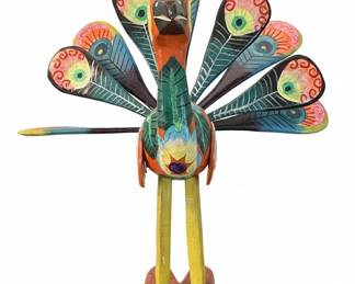 HandPainted Wooden Alebrije Peacock Figurine