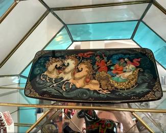 Octagonal Mirrored Display Cabinet with Blue Tinted Glass sixth image