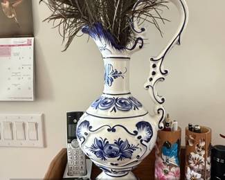 HandPainted Portuguese Blue and White Ceramic Pitcher