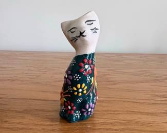 HandPainted Ceramic Cat Figurine Mexican Folk Art